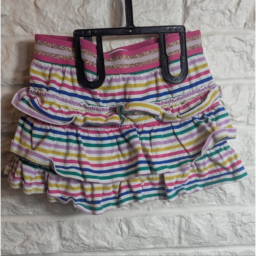 Mini Boden Rainbow Stripe Ruffle Skort Girls 3/4